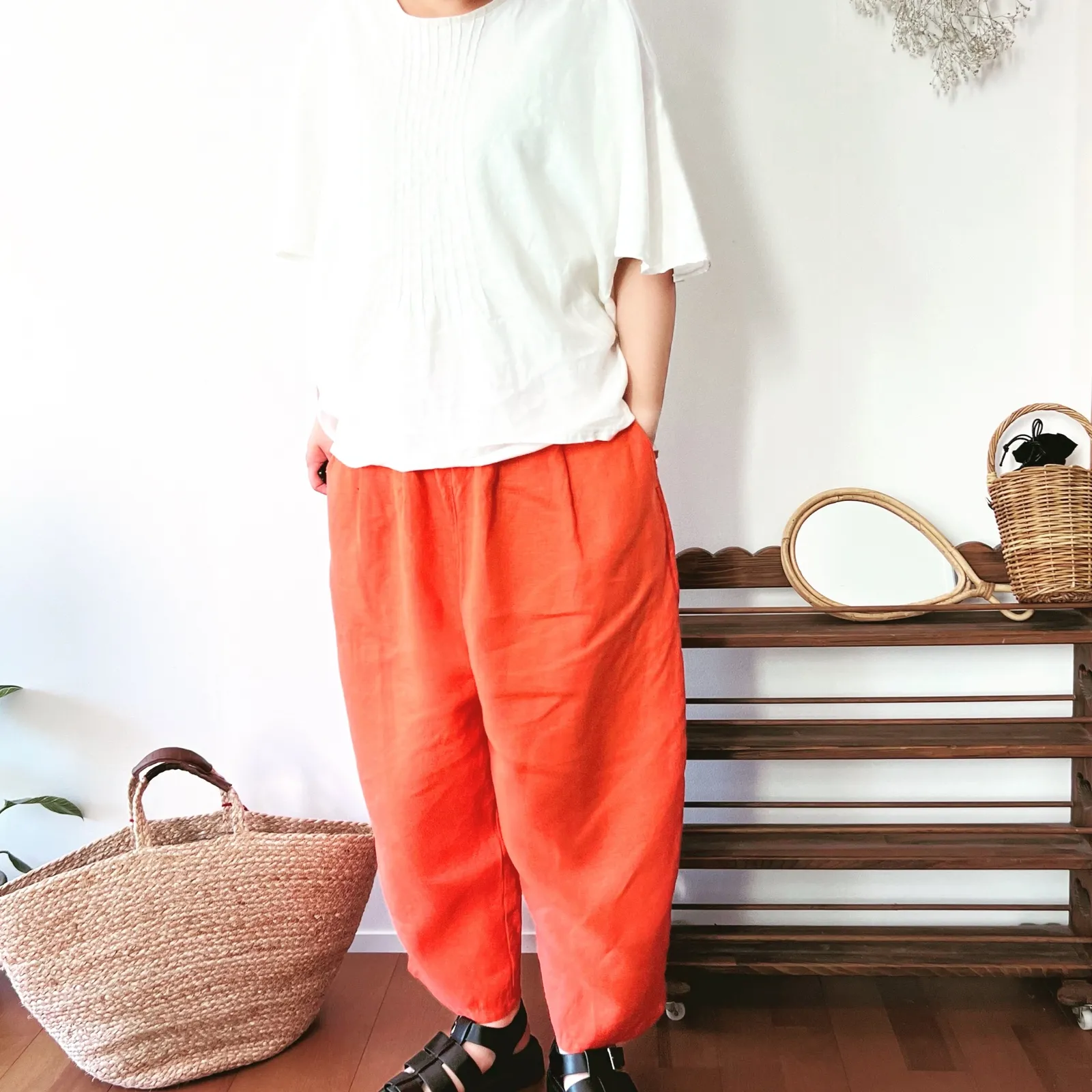 大人サイズ『リネンキャンバス』全50カラータックパンツ
